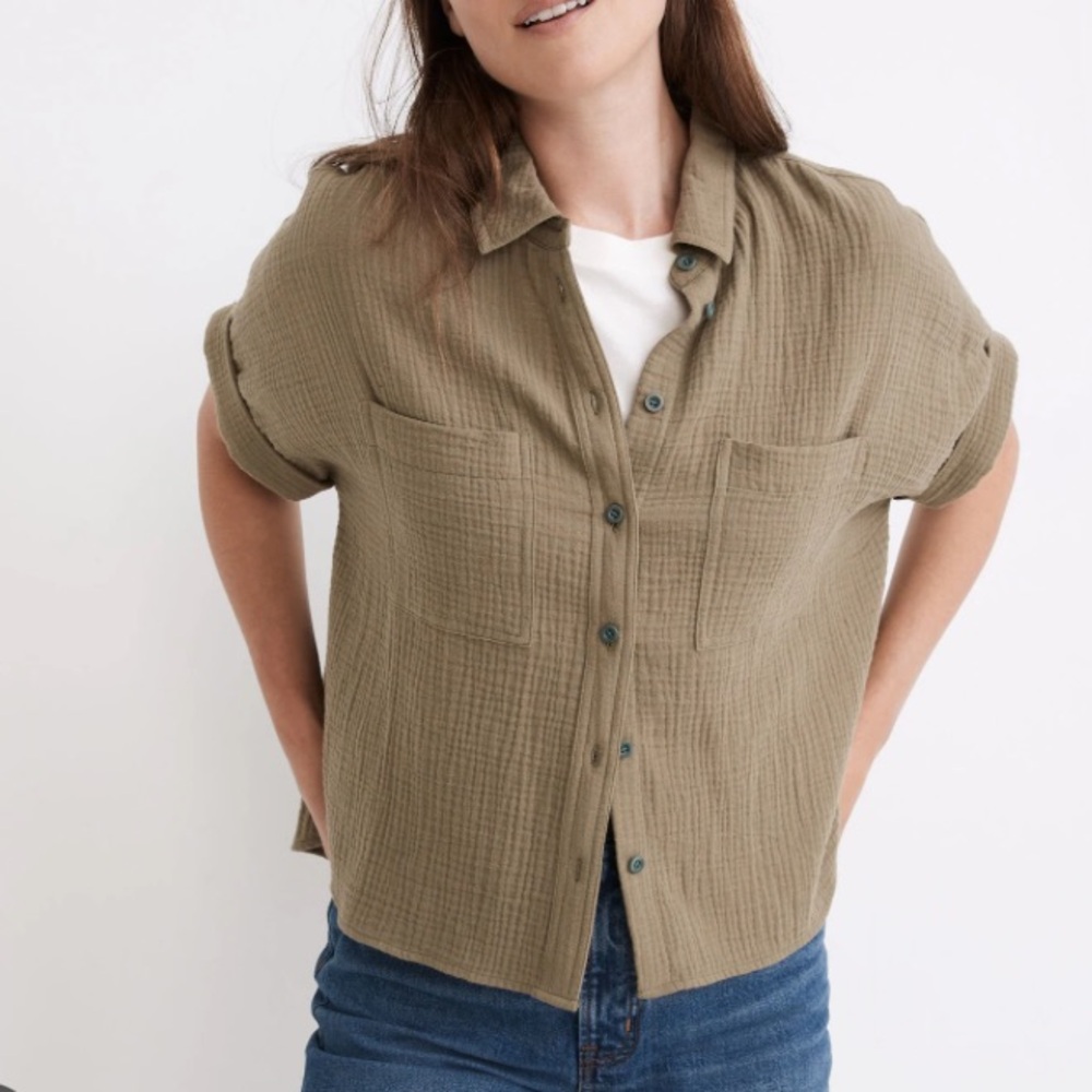 Madewell Lightspun Beachside Dolman Shirt Green Large